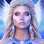 Placeholder: portrait of a beautiful aztecan woman with an angel face smiling,long blond hair, blue eyes, pink and blue dress, jewels, soft light aura