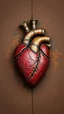Placeholder: Bosch style A heart in details with rusty texture on brown background