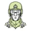 Placeholder: Avatar of a war torned soldier wearing a half ski mask and aviator glasses