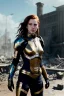 Placeholder: ultrarealistic, ruined city,__skimpy sci-fi armor__, __angles__, 18 year old woman, strikingly beautiful,ginger hair, _colour_, [__starlets__|__starlets__], (pale __skincolor__ skin:1.2), __camera__, _hair_, detailed face and eyes, medium breasts, leather choker, freckles, dynamic pose, resolved expression, __accessory__, strappy outfit, (straps:1.1), sword in scabard on left hip, (buckles, buttons, snaps, rings:1.0), haltertop style breastplate, detailed eyes, plump lips, sci-fi theme