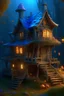 Placeholder: a witch house in the woods made of gingerbread, cerulean frosting, and pastel candies, 8k, flickering light, centered, high-quality, fine-detail, digital art, detailed matte, volumetric lighting, illustration, 3D octane render, brian froud, howard lyon, greg rutowski, alphonse mucha