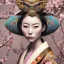 Placeholder: close up of stunning, gorgeous Japanese woman in traditional kimono with intricate jewels in hair, cherry blossoms, fog and mist, 8k, high-quality, fine-detail, intricate, detailed matte, digital art, soft, dreamy, brian froud, howard lyon, selina french, anna dittmann, Greg Rutowski, anne stokes, alphonse mucha