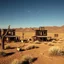 Placeholder: burnt down wild west farm in the desert