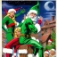 Placeholder: two elves. woman and man. Christmas scene. poster. marvel comic. low-key