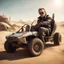 Placeholder: airbrush with pen outline, cool space mad max pimp Christopher Walken gremlin with a dune buggy in action scene, wearing driver gloves, wearing flip down sun glasses, in the style of a fallout 4,bokeh like f/0.8, tilt-shift lens 8k, high detail, smooth render, down-light, unreal engine, prize winning