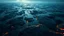 Placeholder: aerial view of an oceanic landscape covered in grease and coal that looks futuristic with futuristic lighting, horizon, realistic rendering