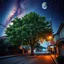 Placeholder: Photograph hasselblad h6d400c --ar 85:128 --v 6.0 of a street, tree, 3d deep field, galaxies and planets, odd, abstract, expressionist style, colorful holiday