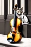 Placeholder: One single mature cat, sleeping in a corner on the street, violin case, Vienna, model style, hyper realistic, extremely accurate, delicate, extremely detailed, Graphic novel style, wide-angle, open aperture, superfine pencil