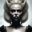 Placeholder: Pamela Anderson as evil queen in black leather, leather, busty, cleavage, angry, stern look. character design by cory loftis, fenghua zhong, ryohei hase, ismail inceoglu and ruan jia. unreal engine 5, artistic lighting, highly detailed, photorealistic, fantasy