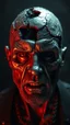 Placeholder: Busch painting style nightmare, a zoomed view man his head is a broken metallic skin texture in a 3d rendering full-height image of a grim and dark scene. Ensure the final images exhibit the utmost quality, encompassing 4K, 8K, and 64K resolutions, with 3D rendering that manifests in photorealistic, hyperrealistic, and highly detailed representations. Employ techniques such as HDR, UHD,