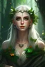 Placeholder: Elf girl, beautiful, leaf and rowan crown, white hair, green eyes, in the forest