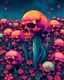 Placeholder: a field of skulls growing from the ground like fungus, multi colored, bright, vivid, psychedelic high detailed, matte, bunches and bubbled up clumps, horrorcore, vines