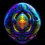 Placeholder: hyper detailed colorful subtractive sphere fractal design showing a glowing alien inside egg.
