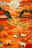 Placeholder: A tannish orange colored arena grounds with animals painted by Cai Jia