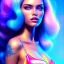 Placeholder: portrait in oil of busty beautiful Blackhaired woman, purpurin, minimal skintight latex dress, gradient color, BLUE, PINK, CYAN, neon, insanely detailed, 16k resolution, perfect eyes, cinematic smooth, intricate detail, in the style of Kaare Andrews