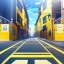 Placeholder: yellow brick road, road signs, arrows, direction, anime girl walking, detail on the girl