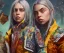 Placeholder: Billie Eilish, ying in the bathroom, ((covering his chest)), photorealistic illustration