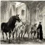 Placeholder: Fiacre with two horses in Vienna. Comic Art