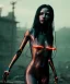 Placeholder: Ultra realistic photographic night portrait, cinematic, naked, long hair <sexy woman> <hanging wires> many wires coming out of the head <perfect pupil> <cyborg> <garage> <wide angle Shot> <sci-fi futuristic> <thriller>, fog, soft color, highly detailed, unreal engine 5, ray tracing, RTX, lumen lighting, ultra detail, volumetric lighting, high definition.