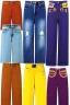 Placeholder: year 1996 denim fashion. Loose fit, low waist. Colors: denim blue, blue, purple, khaki, light green, lilac, plum, orange, terracotta, red, light yellow, lion yellow, pink, dark blue, beige.