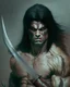 Placeholder: human berserker meaty black hair longsword