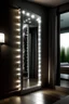 Placeholder: Bedroom with Vertically diamond standing mirror with white led lights around it.