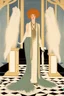 Placeholder: a woman with feathers in an Art Deco foyer by artist "Erté"