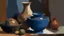 Placeholder: painting of a painting of a vase, a bowl, and other objects, abstracted painterly techniques