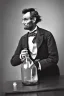 Placeholder: Abraham Lincoln removing the top from a glass vial containing water vintage photography, beautiful, Tumblr aesthetic, retro vintage style, HD photography, hyperrealism