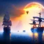 Placeholder: Fantasy city, cove, dock, night, ships, large