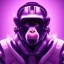 Placeholder: A beautiful portrait of a cyborg monkey purple neon color scheme, high key lighting, volumetric light high details psychedelic background