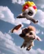 Placeholder: Ultra realistic speed clouds sky scene, wide angle view, childs falling down with many Childs background, rabbit head, circus dress style, feather color, free jumping flying, many trinkets, hair monster, many jelly beans, balls, color smoke, smile, happy, extreme, wind, clouds sea, 20,000 feet altitude, stratosphere, soft color, highly detailed, unreal engine 5, ray tracing, RTX, lumen lighting, ultra detail, volumetric lighting, 3d, finely drawn, high definition, high resolution.