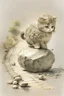 Placeholder: very cute sweet-faced kitten carrying a huge stone on her back on a paved road by Jean-Baptiste Monge golden watercolour and black ink highly detailed elegant intricate very attractive beautiful award winning fantastic view crisp quality in sunshine