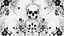 Placeholder: tracery of flowers and skulls, black and white, minimalistic