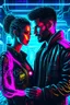 Placeholder: a handsome cyberpunk man connected by wires with a beautiful cyberpunk woman