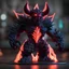 Placeholder: 3D Print of an abstract demonic, neon infusion, spikes, vectorial, glowing, rock giant, hybrid, Controlled Randomness, depth of vision, depth of field, sharpness 35%, Low Light Photography, Unreal Engine 5, OctaneRender, object illumination, ambient occlusion, metallic texture, static background, aesthetic, cyber, glossy, glow, bloom