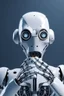 Placeholder: the AI robot showing surprise on his face expression and cover his mouth with his hand