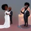 Placeholder: 30 years old handsome black man wearing a suit and 28 years old curvy lady with afro hairstyle wearing a wedding gown at the altar, digital painting, digital illustration, extreme detail, digital art, 4k, ultra hd