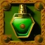 Placeholder: a painting of a square green perfume bottle, weird cap, highly detailed