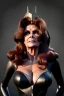 Placeholder: Raquel Welch as evil queen in black leather gown, angry, busty, curvey, cleavage, unreal 5, octane render, cinema4d, dynamic lighting, dramatic lighting, 4k, redshift render, highly detailed, hyper realistic