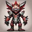 Placeholder: Aegiomon with silver light-brown red and black palette in toyism art style