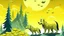 Placeholder: fantasy cartoon style illustration: pack of wolves is guarding golden coins near Misty Ridge