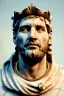 Placeholder: Realistic image, Roman sculpture made in white marble with gold veins, Lionel messi with gold laurel leaves crown, decorative star on the chest, waist up portrait, marble material, gold ornaments, Baroque style, sun rays background, epic, celestial, cinematic lighting, God lights, 4k resolution, smooth details, soft lighting, unreal engine 5, art station, substance 3d.