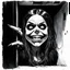 Placeholder: High-definition, riveting sketchy image of a spooky zombie girl with an exaggerated large mouth twisted into an ironic smile. She is characterized by her long, sharply curved fingernails and dirty, unkempt hair. This chilling presence is seen peeking around a corner in a dark, deserted hallway. The image has a blend of styles: heavy metal art of Wes Benscoter like a Slayer 'Season's in the Abyss' cover; the eerie and surreal feel reminiscent of late 19th-century Gothic art; watercolor expressive
