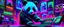 Placeholder: a panda playing synthetizer, cyberpunk, neon lights, neon signs
