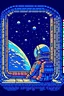 Placeholder: An astronaut in their spaceship looking at a planet through the window. Pixel art