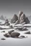 Placeholder: Drawn rocks on a snowy landscape