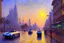 Placeholder: Sunny day, cyberpunk city, moedern cars, alfred sisley impressionism painting