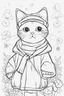 Placeholder: Clean outline art for cute cat in clothe, Black and white cat line art, black line art, white background, no shadows and clear and well