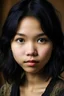 Placeholder: 16-year-old girl, medium-haired, black hair, lacy, quiet, Asian, portrait, medium nose, Latin style, high forehead, large forehead